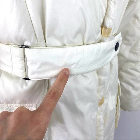 MAX MARA LONG WHITE BELTED WINTER PARKA COAT W FUR TRIM SZ M US 10 WHITE - Picture 10 of 16